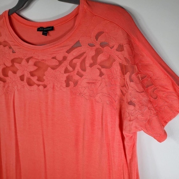 Lane Bryant Floral Mesh Lace Yoke Short Sleeve Tee Coral Pink Size 18/20 - Picture 3 of 9